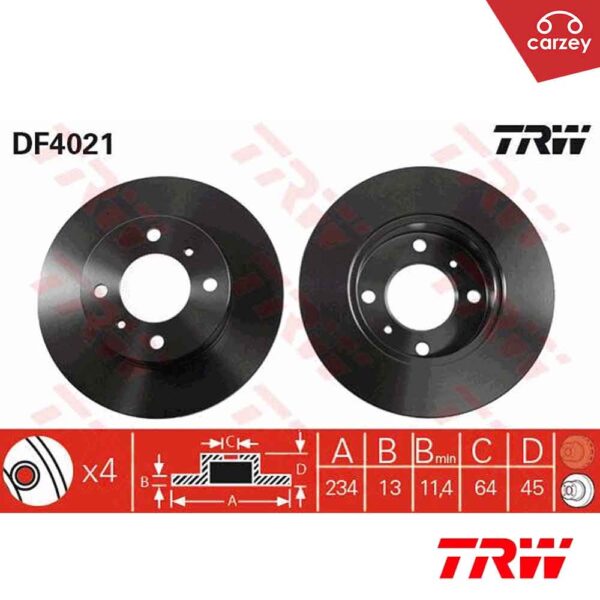 TRW Front Disc Rotor Set For Proton Wira , Satria 1.3 [ DF4021 ] 2pcs