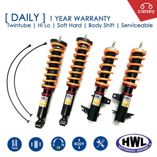 [ DAILY ] HWL Twintube Adjustable Set For Proton Inspira , Mitsubishi ASX , Lancer GT [ ST1-1004 ] 4 pcs *Hi Lo Soft Hard Body Shift Serviceable